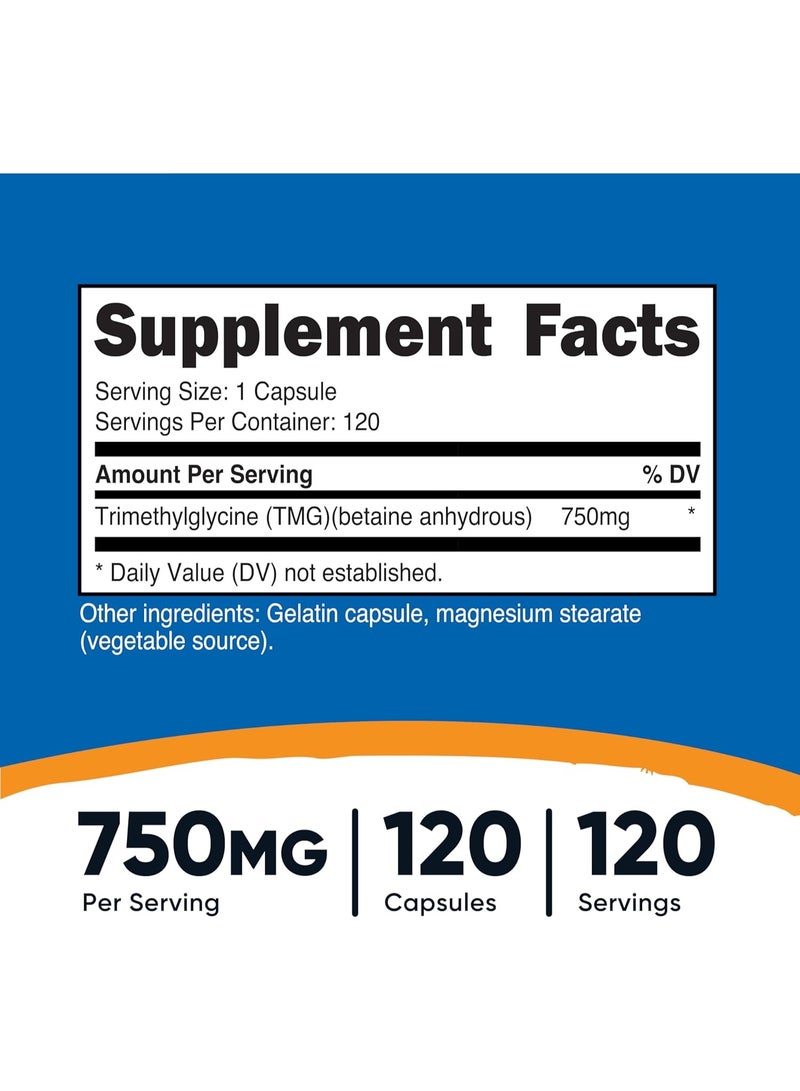 Nutricost, TMG, 750 mg, 120 Capsules - Image 4
